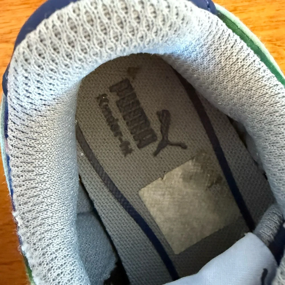 10C Puma Kids Galaxy Blue Purple Green Sneakers Pull-On Soft EUC Rubber Sole - Picture 7 of 11